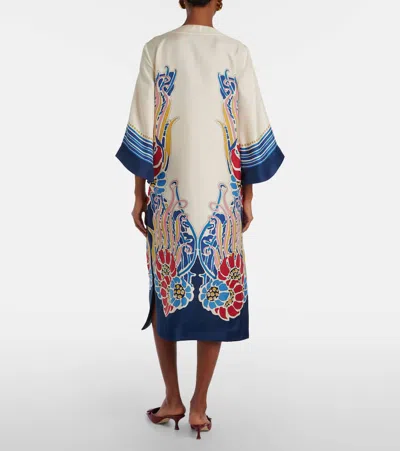 La Doublej The Kaftan Multicolor Silk Kaftan With V Neck And All-over Floral Print Woman In White