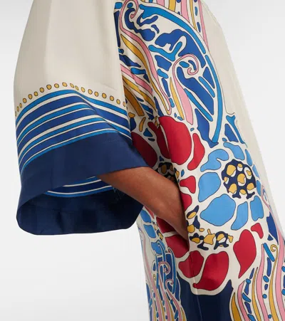 La Doublej The Kaftan Multicolor Silk Kaftan With V Neck And All-over Floral Print Woman In White