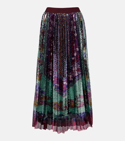 La Doublej Accordian Pleated Sequined Midi Skirt In Multi