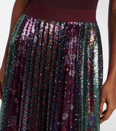 La Doublej Accordian Pleated Sequined Midi Skirt In Multi
