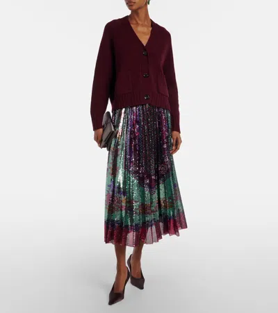 La Doublej Accordian Pleated Sequined Midi Skirt In Multi