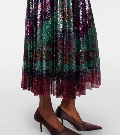 La Doublej Accordian Pleated Sequined Midi Skirt In Multi