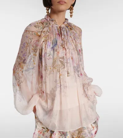 Zimmermann 'rebellion' Multicolor Blouse With Bow Detail On The Front And All-over Floral Motif In Viscose Woma