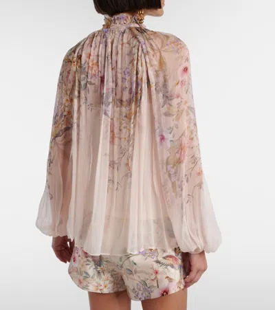 Zimmermann 'rebellion' Multicolor Blouse With Bow Detail On The Front And All-over Floral Motif In Viscose Woma