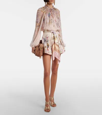 Zimmermann 'rebellion' Multicolor Blouse With Bow Detail On The Front And All-over Floral Motif In Viscose Woma