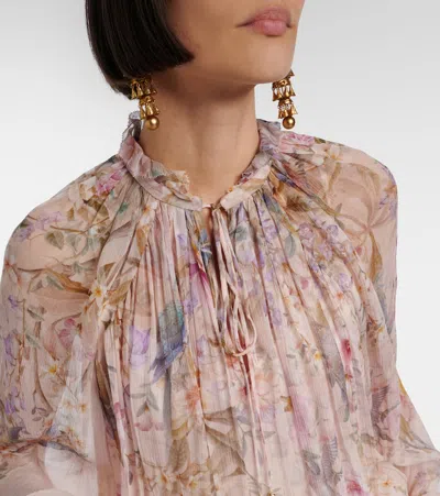 Zimmermann 'rebellion' Multicolor Blouse With Bow Detail On The Front And All-over Floral Motif In Viscose Woma