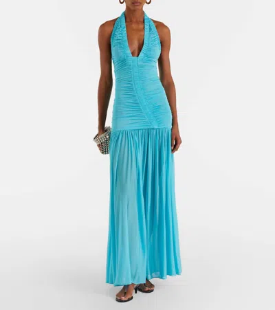 Christopher Esber Orion Ruched Jersey Maxi Dress In Blue