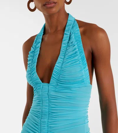 Christopher Esber Orion Ruched Jersey Maxi Dress In Blue