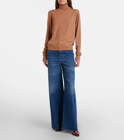 Chloé Ruffled Wool Turtleneck Sweater In Brown
