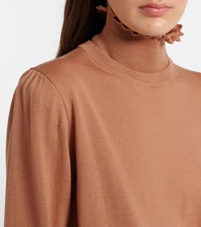 Chloé Ruffled Wool Turtleneck Sweater In Brown