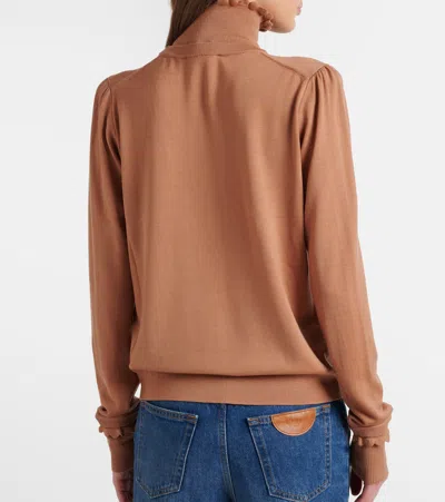 Chloé Ruffled Wool Turtleneck Sweater In Brown