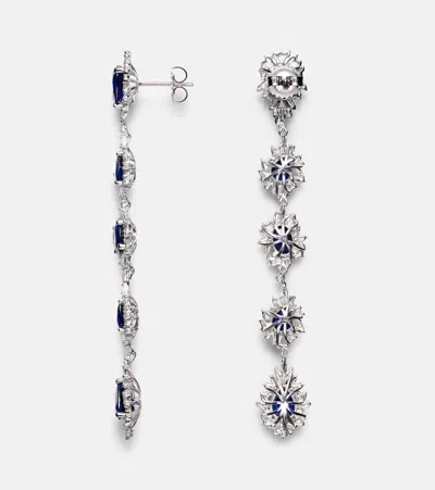 Suzanne Kalan 18kt White Gold Drop Earrings With Sapphires And Diamonds In Multi