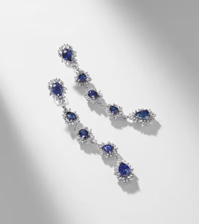 Suzanne Kalan 18kt White Gold Drop Earrings With Sapphires And Diamonds In Multi