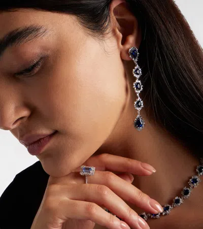 Suzanne Kalan 18kt White Gold Drop Earrings With Sapphires And Diamonds In Multi