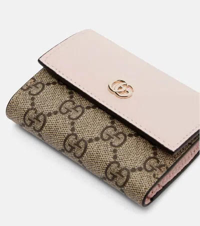Gucci Gg Marmont Mini Leather-trimmed Wallet In Brown