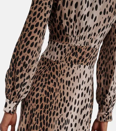 Rixo London Emory Printed Silk Maxi Dress In Brown