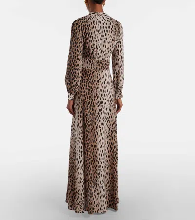Rixo London Emory Printed Silk Maxi Dress In Brown