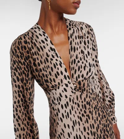 Rixo London Emory Printed Silk Maxi Dress In Brown