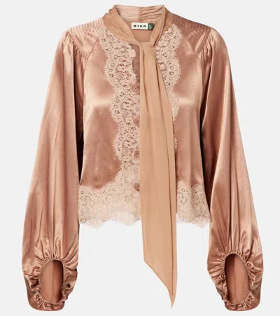 Rixo London Nalani Lace-trimmed Satin Blouse In Neutral