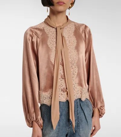 Rixo London Nalani Lace-trimmed Satin Blouse In Neutral