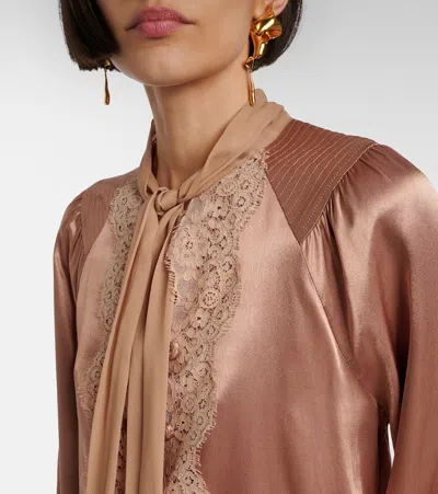Rixo London Nalani Lace-trimmed Satin Blouse In Neutral
