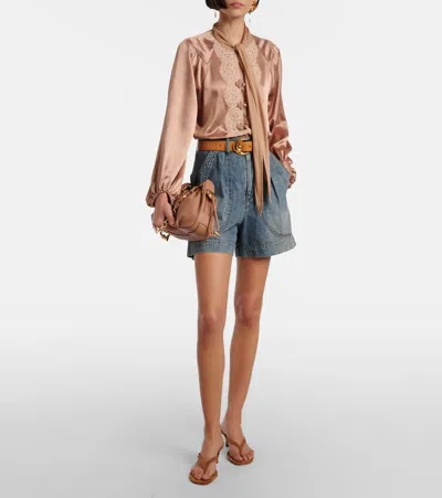 Rixo London Nalani Lace-trimmed Satin Blouse In Neutral