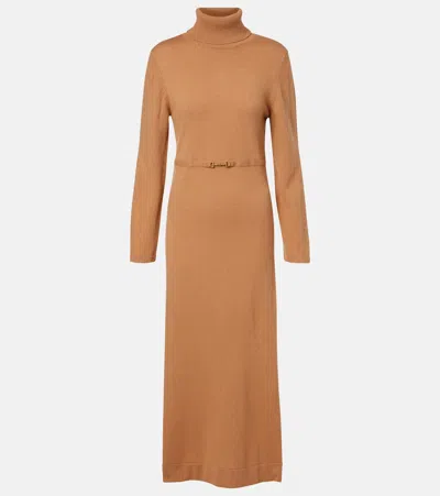 Rixo London Elliette Wool And Cashmere Midi Dress In Brown