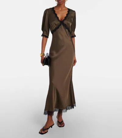 ANNINA缎布蕾丝边饰中长连衣裙