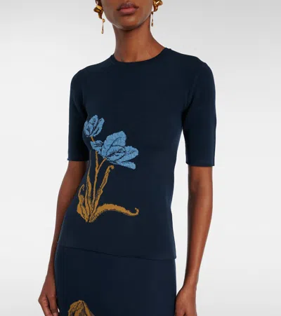Erdem Floral Jacquard Sweater In Blue