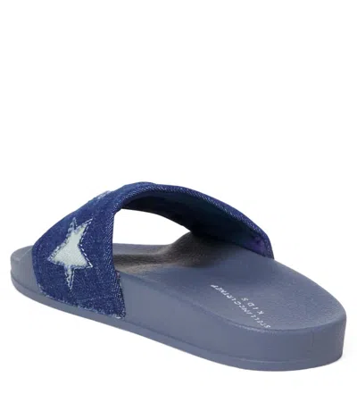 Stella Mccartney Embroidered Denim Slides In Blue