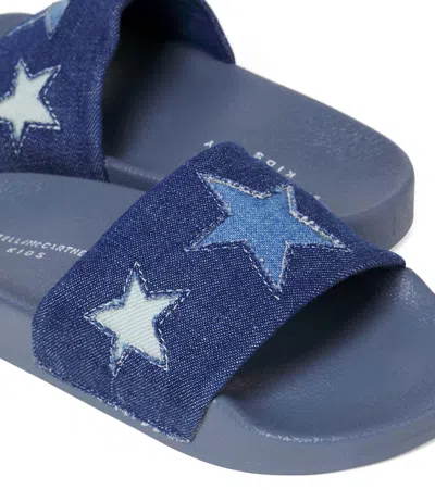 Stella Mccartney Embroidered Denim Slides In Blue