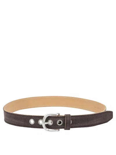 Our Legacy Denim Leather Belt Adjustable Length Eyelets In Brown