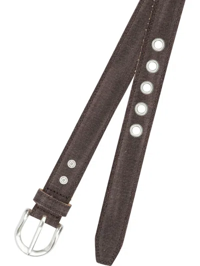 Our Legacy Denim Leather Belt Adjustable Length Eyelets In Brown