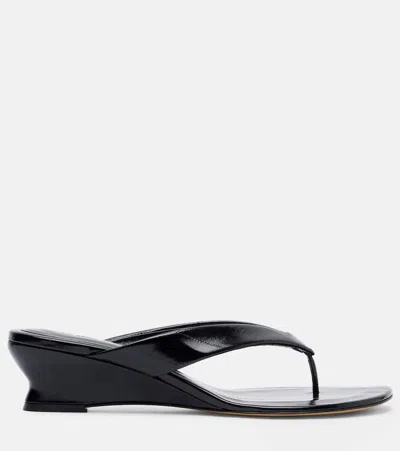 Le Monde Beryl Le Monde Béryl Micro Wedge Leather Thong Sandals In Black