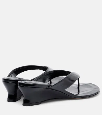 Le Monde Beryl Le Monde Béryl Micro Wedge Leather Thong Sandals In Black