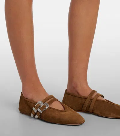 Le Monde Beryl Le Monde Béryl Claudia Suede Mary Jane Ballet Flats In Brown