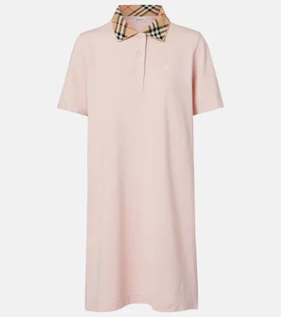 Burberry Check-collar Cotton Polo Shirt Mini Dress In Pink