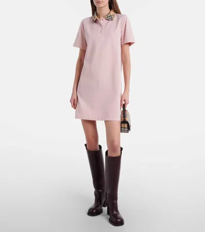 Burberry Check-collar Cotton Polo Shirt Mini Dress In Pink