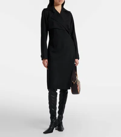 Burberry Belted Wool Wrap Dress In Black
