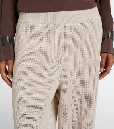 Brunello Cucinelli Knitted Cotton-blend Wide-leg Pants In Neutral