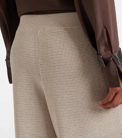 Brunello Cucinelli Knitted Cotton-blend Wide-leg Pants In Neutral