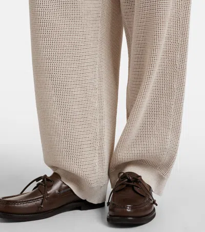 Brunello Cucinelli Knitted Cotton-blend Wide-leg Pants In Neutral