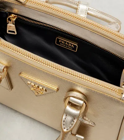 Prada Galleria Mini Metallic Leather Tote Bag In Gold