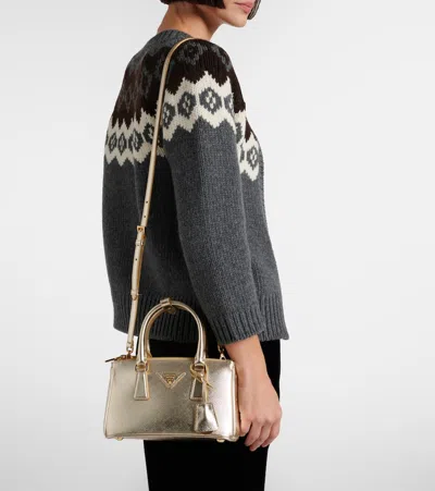 Prada Galleria Mini Metallic Leather Tote Bag In Gold
