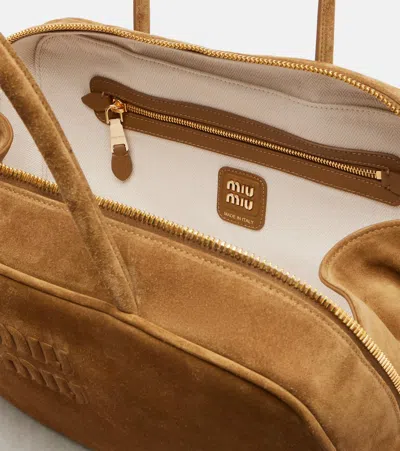 Miu Miu Beau Large Suede Top-handle Bag In Brown