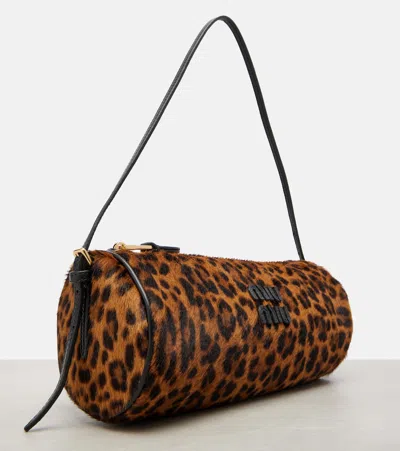 Miu Miu Leopard-print Calf Hair Shoulder Bag In Brown