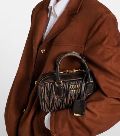 Miu Miu Arcadie Matelassé Leather Tote Bag In Black