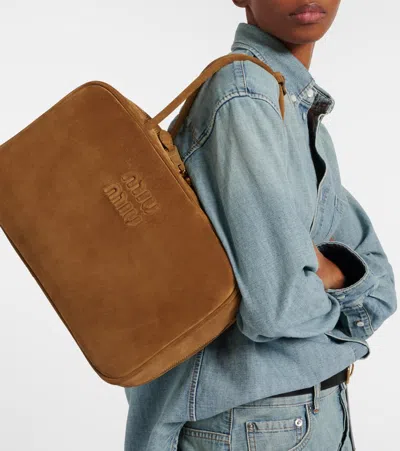Miu Miu Beau Large Suede Top-handle Bag In Brown