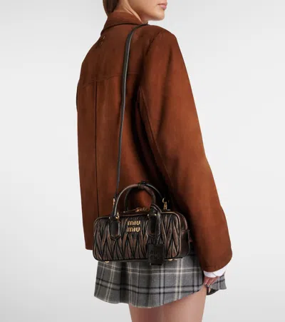 Miu Miu Arcadie Matelassé Leather Tote Bag In Black
