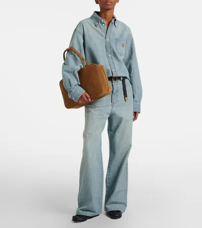 Miu Miu Beau Large Suede Top-handle Bag In Brown